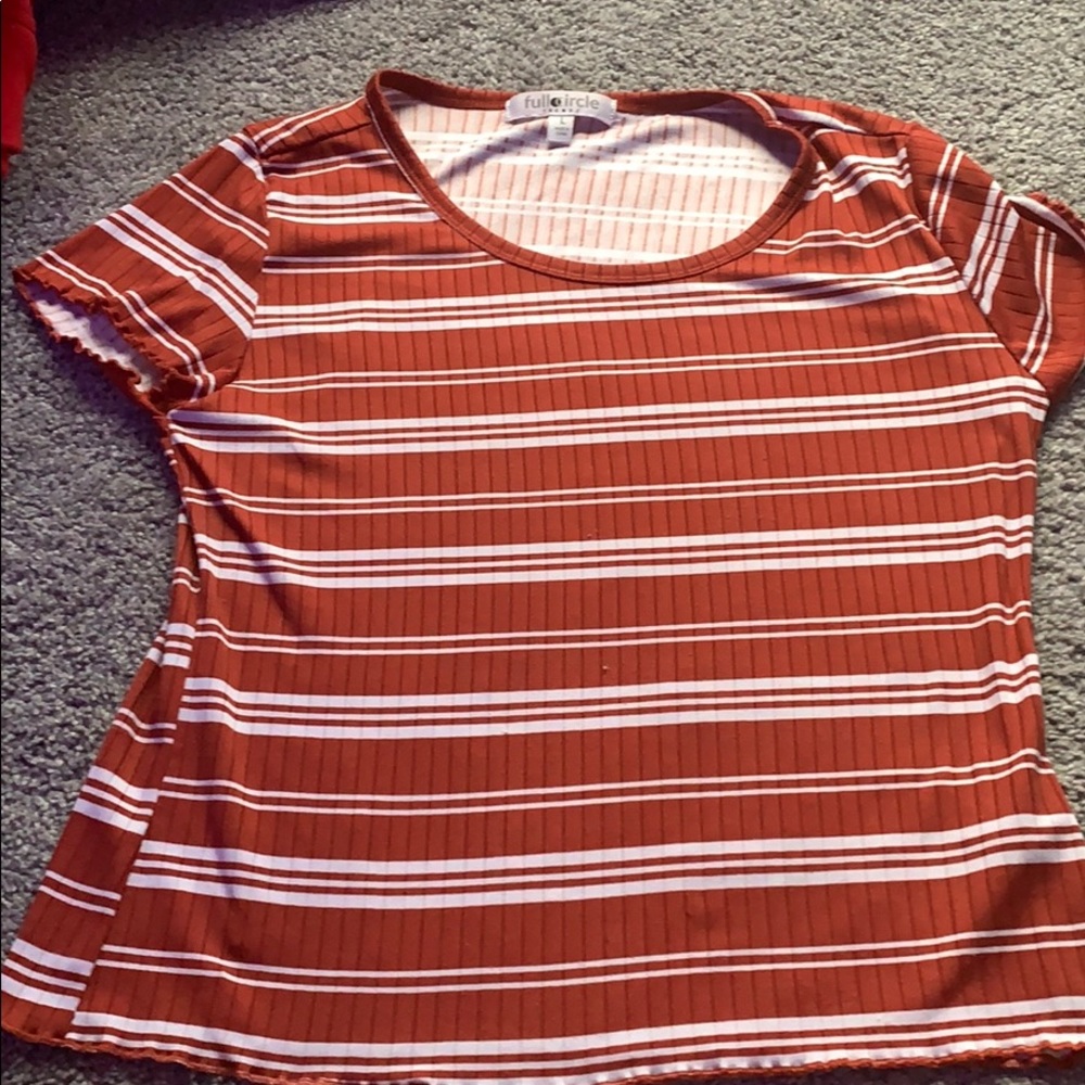 A little see-through red and white shirt